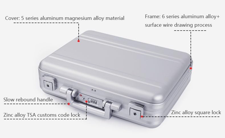 Small Briefcase 14.5X4.5X10.6 Inch Combination TSA Lock Metal Briefcase Aluminum Cash Case IPAD 14 Inch Notebook Case