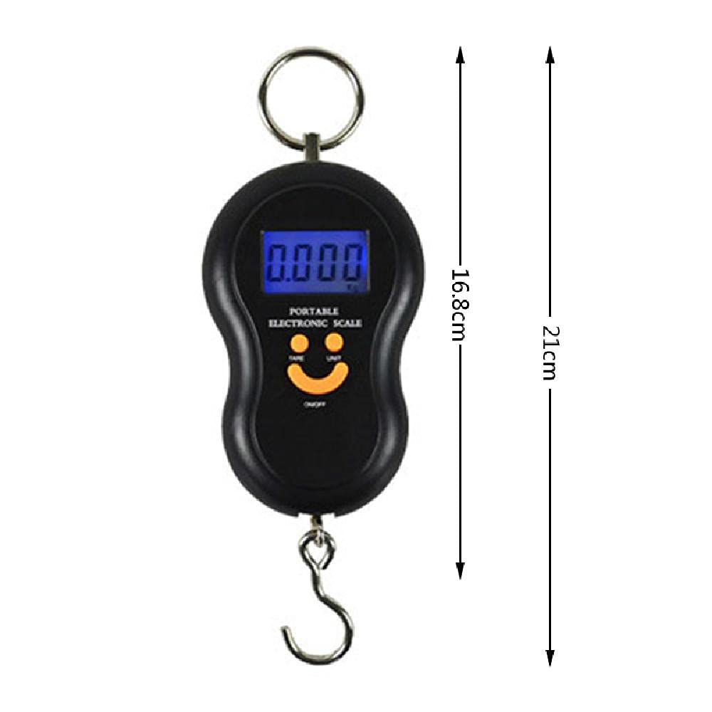 Electronic Fish Scale with Backlit LCD Display, Digital Portable Hanging Luggage Scale 110lb/50kg for Home and Outdoor, 2 AAA Batteries Included