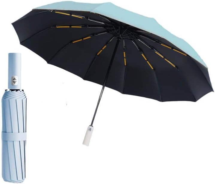 47 Inch Travel Umbrella with 24 Reinforced Ribs - Auto Open & Close Oversized Windproof Umbrella with UPF 50+ Black Coating