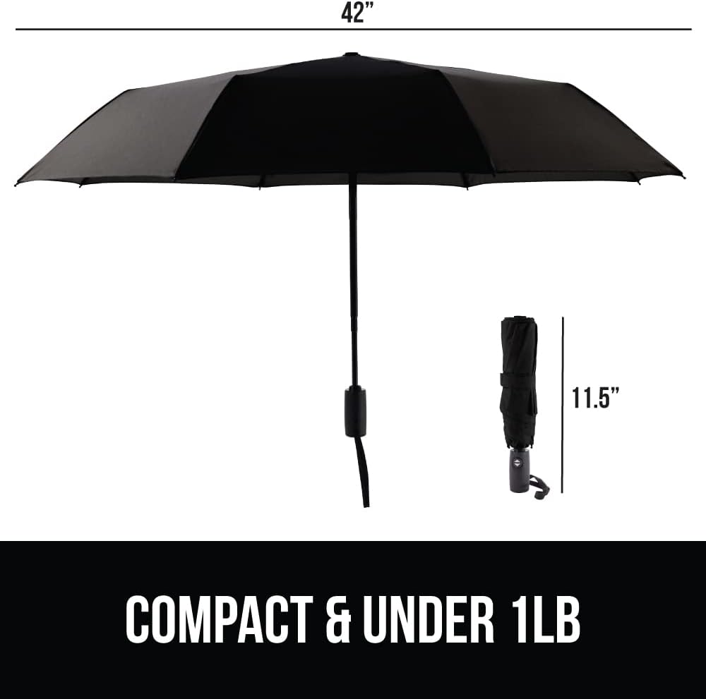 GORILLA GRIP Strong Windproof Stick Compact Umbrella for Rain, 2 PK, One-Click Automatic Open