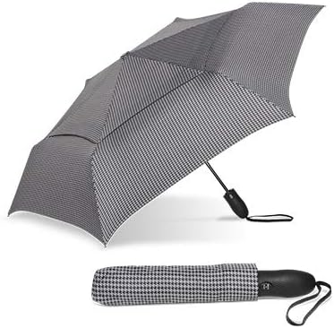 ShedRain Metro Houndstooth Windjammer Automatic Vented Compact Folding Travel Umbrella - Rain, Wind