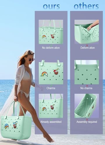 Beach Bag Rubber Tote Bag - Waterproof Travel Bag for Women Washable Tote Bag Handbag for Sports Beach Market Pool
