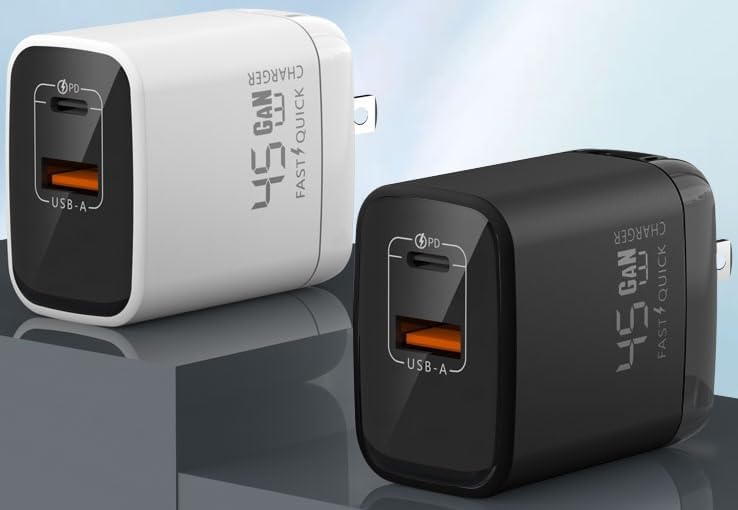 Fast 45W Dual USB-C Plus USB-A Charger - GaN Power Delivery - Fast Compact Power Adapter for Laptops, Smart Phones, Tablets and Thousands of Other Devices (Black, 45W)