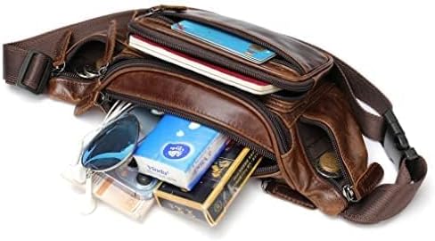 Leather Fanny Pack Waist Bag for Men Women Outdoor Travel Hiking Camping Walking Running Hip Bum Belt Slim Cell Phone Purse Wallet Pouch Coffee