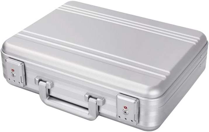 Small Aluminum Briefcase 14.5X10.6X4.5 Inch Metal Toolbox Cash Case 14 Inch Notebook Briefcase Slim for Men Silver Attache Case