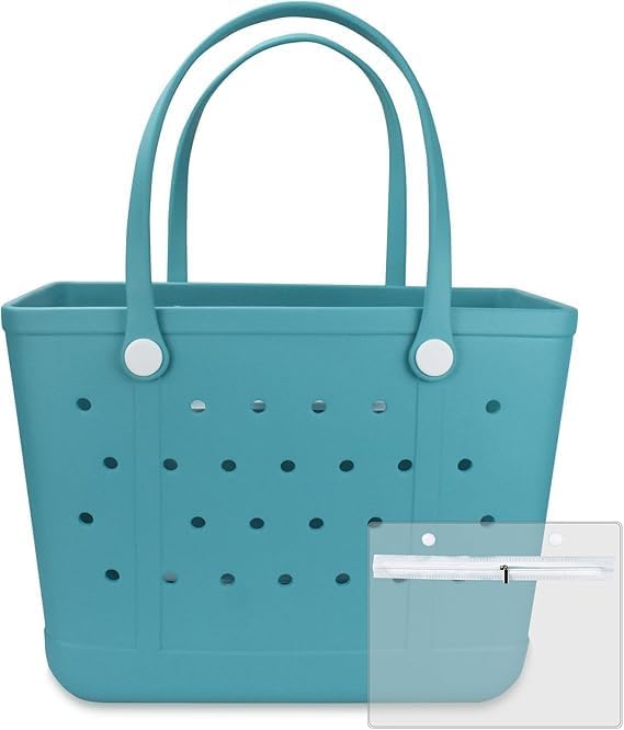 Rubber Beach Bag, Washable Moisture Resistant Durable Open Hole Tote Bag Beach Vacation Essentials