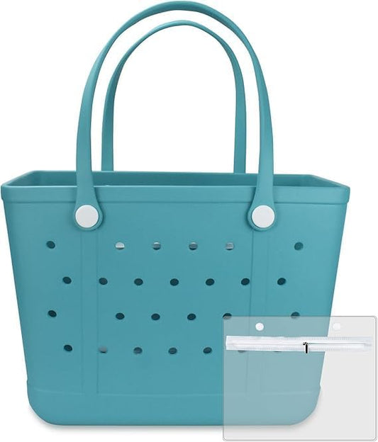 Rubber Beach Bag, Washable Moisture Resistant Durable Open Hole Tote Bag Beach Vacation Essentials