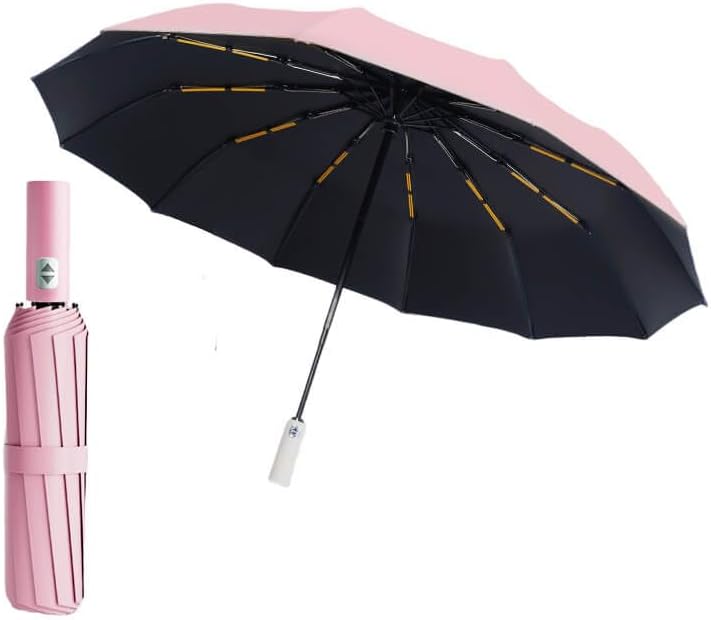 47 Inch Travel Umbrella with 24 Reinforced Ribs - Auto Open & Close Oversized Windproof Umbrella with UPF 50+ Black Coating