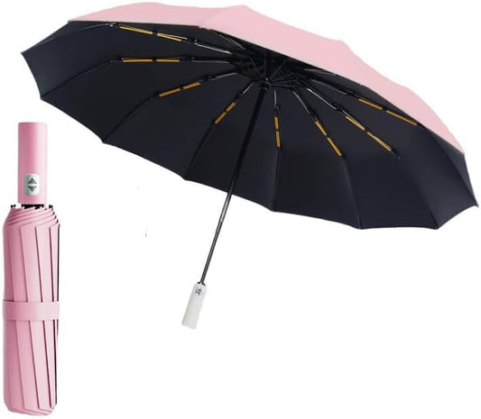 47 Inch Travel Umbrella with 24 Reinforced Ribs - Auto Open & Close Oversized Windproof Umbrella with UPF 50+ Black Coating