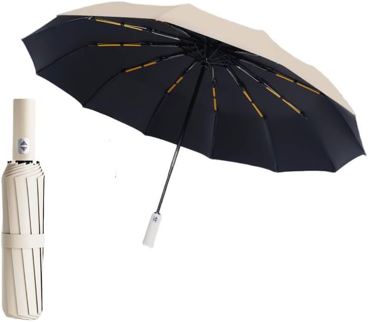 47 Inch Travel Umbrella with 24 Reinforced Ribs - Auto Open & Close Oversized Windproof Umbrella with UPF 50+ Black Coating