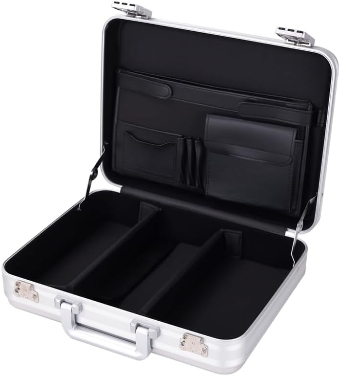 Small Metal Briefcase 16.5X12.6X4.5 Inch TSA Combination Lock Silver Aluminum Toolbox Cash Case 14 Inch Notebook Briefcase with Sponge