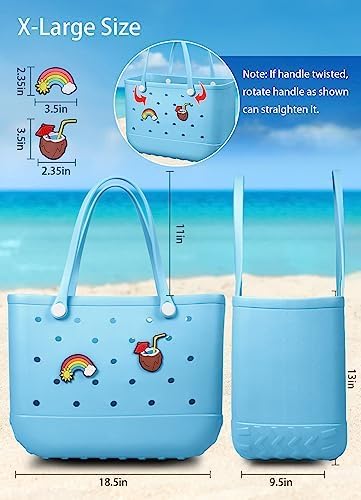 Beach Bag Rubber Tote Bag - Waterproof Travel Bag for Women Washable Tote Bag Handbag for Sports Beach Market Pool