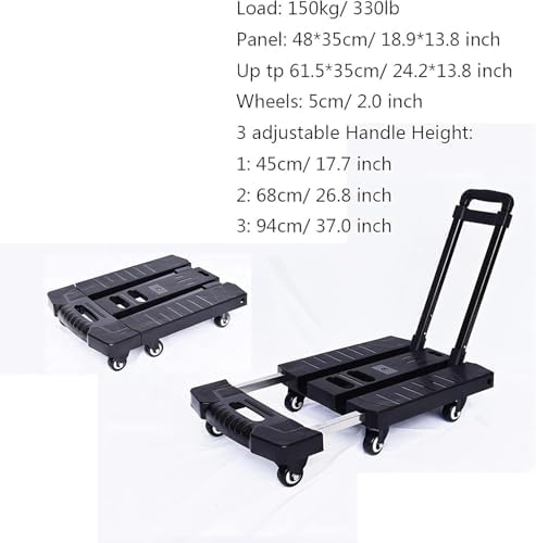 Compact Folding Hand Truck with 6 Wheels - 330lbs Capacity Trolley Cart for Home, Office & Travel - Lightweight Adjustable Handle - Perfect for Luggage & Supplies Moving