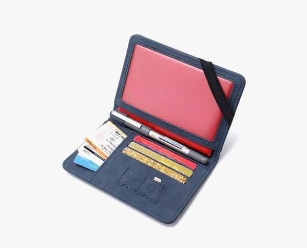 Unisex genuine leather wallet RFID shielding travel passport holder with card slots and pen holder (Grey)