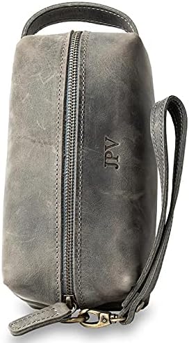 PEGAI Personalized Leather Travel Toiletry Bag for Men | Handmade Top Grain Distressed Dopp Kit, Mens Toiletry Bag, Shaving Kit Case Travel Organizer - Lee (Rock)