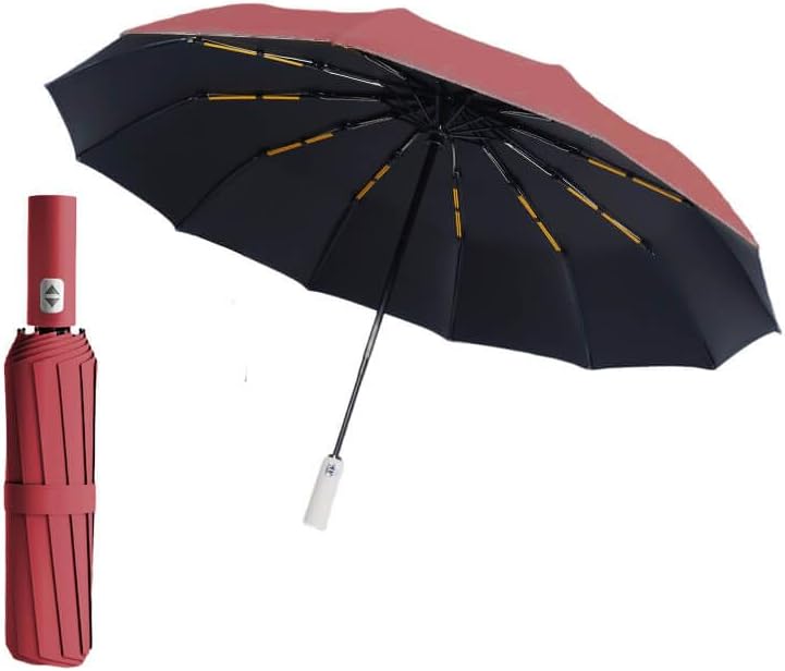 47 Inch Travel Umbrella with 24 Reinforced Ribs - Auto Open & Close Oversized Windproof Umbrella with UPF 50+ Black Coating