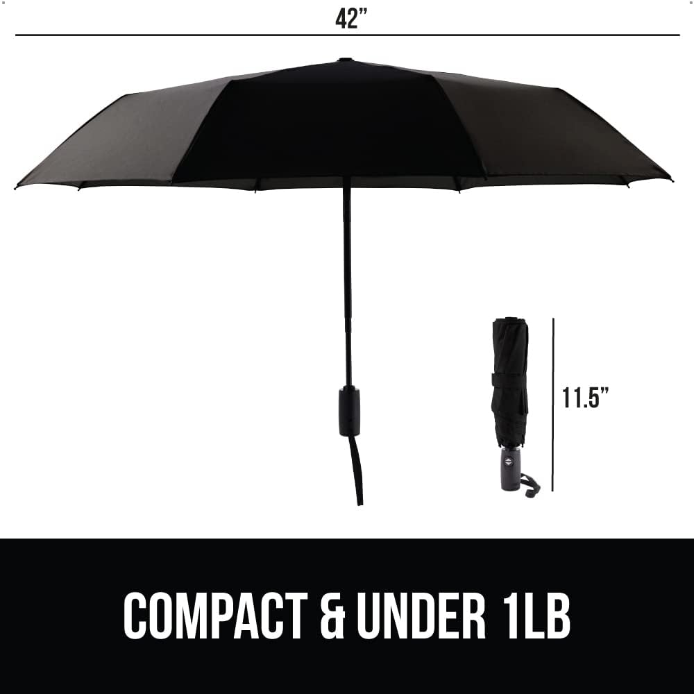 GORILLA GRIP Strong Windproof Stick Compact Umbrella for Rain, One-Click Automatic Open and Close