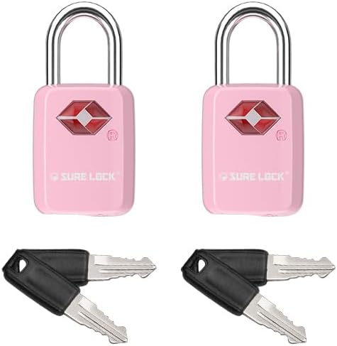 Sure Lock TSA Approved Luggage Locks Mini Size Lock with Keys for Travel, Zinc Alloy Body with Steel Shackle, Key Alike, Key Alike in The Same Package