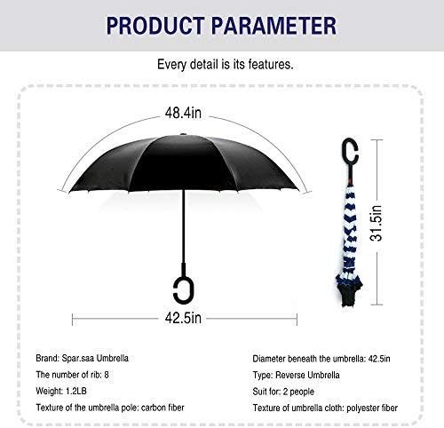 SIEPASA 49/56 Inch Inverted Reverse Upside Down Umbrella, Extra Large Double Canopy Vented Windproof Waterproof Stick Golf Umbrellas with C-shape Handle.