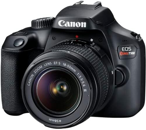 Canon EOS Rebel T100 DSLR Camera with 18-55mm Lens | 18MP APS-C Sensor, Built-in Wi-Fi & Full HD Video | Perfect for Beginners, Travel & Everyday Shooting (2628C029) + Bag + 64GB Memory Card