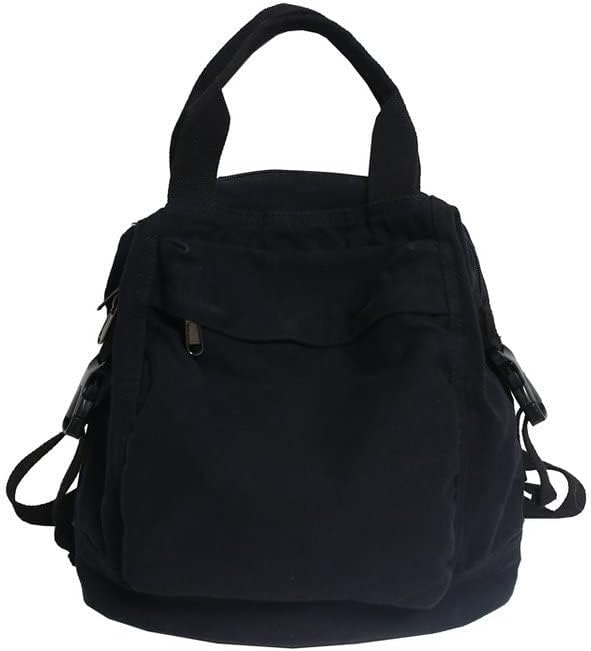 Small Boho Canvas Backpack for Women Vintage Style Outdoor Travel Bag Casual Daypack Grunge Aesthetic Hippie Y2K Backpack (Black,One Size)