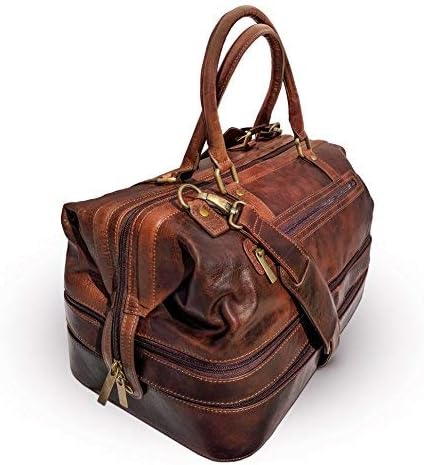 Leather Duffle Adventure Bag Weekender Travel Luggage with Shoe Compartment