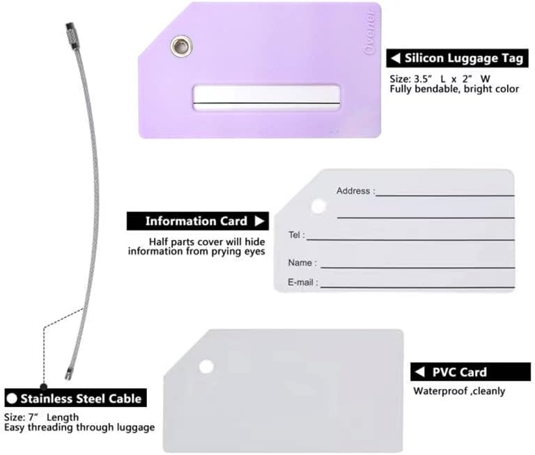 5Pack Silicone Luggage Tag with Name ID Card Perfect to Quickly Spot Luggage Suitcase by Ovener