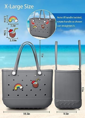 Beach Bag Rubber Tote Bag - Waterproof Travel Bag for Women Washable Tote Bag Handbag for Sports Beach Market Pool