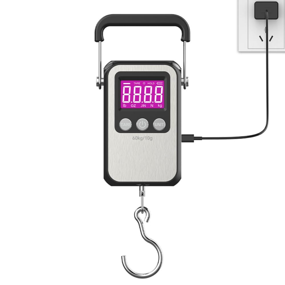 Klau Portable Rechargeable 60 kg / 120 lb Heavy Duty Hanging Scale Luggage Scales with Wide Handle Black for Home Farm Hunting Outdoor