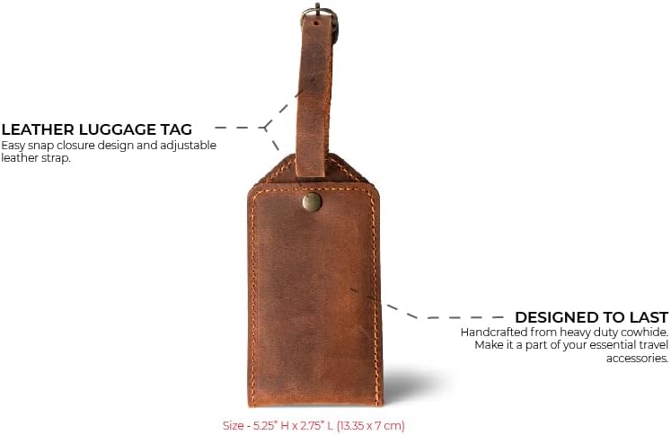 PEGAI 100% Soft Touch Rustic Leather Luggage ID Tag, Secure With Snap Closure and Easy Attachment to Suitcase, Backpack, Handbag, Handmade Travel Accessories Luggage Tags (Rose Red)