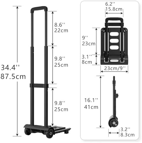 Lightweight Foldable Dolly Hand Truck - Portable Trolley Cart for Office, Luggage, Travel & Shopping - Compact Pull Cart for Easy Transport and Storage