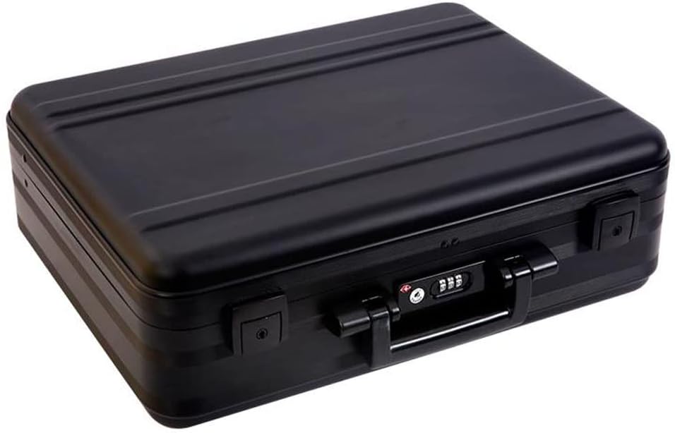 Aluminum Briefcase for Men Metal Toolkit Box Family Medical Equipment Cash Small Case 14 Inch Notebook Bag with Removable Sponge Black (14.5X10.6X4.5 Inch)