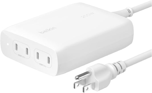 Belkin 4-Port USB C Charger Block 200W - GaN Charger USB-C PD 3.1 Fast Charge + 5ft Power Cord - MacBook, Apple iPhone 17, iPad, Samsung Galaxy S25, Google Pixel 10, Nintendo Switch 2 & More - White