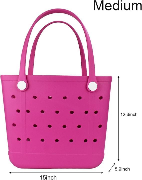 Rubber Beach Bag, Washable Moisture Resistant Durable Open Hole Tote Bag Beach Vacation Essentials