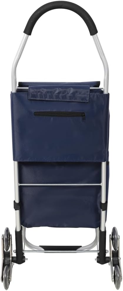 Heavy Duty Foldable Shopping Trolley with Stainless Steel Triangular Wheels Oxford Waterproof Cart Removable Bag for Groceries Laundry Travel (Blue-6 Wheels)