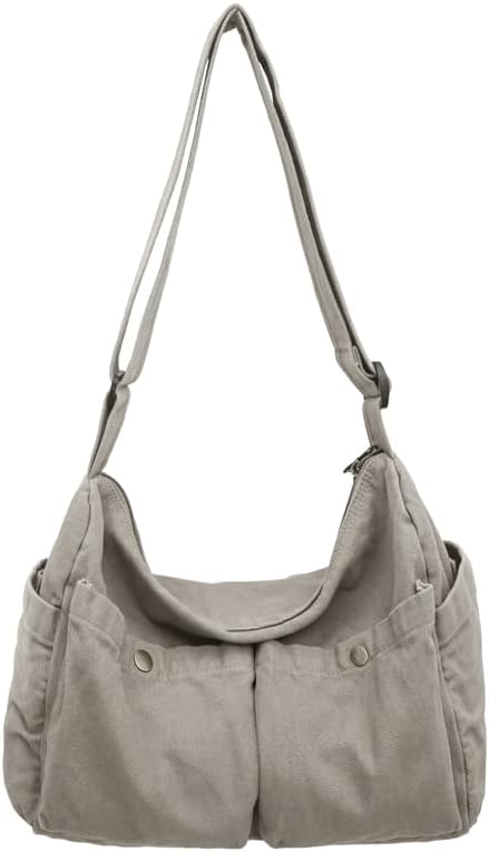 Canvas Messenger Bag Cute Crossbody Tote Bag Shoulder for Women Men for School Aesthetic Hobo with Multiple Pockets