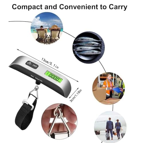 Digital Luggage Scale, Handheld Suitcase Scale with Backlit LCD Display, 110 lbs/50kg Portable Baggage Weighing Scale with Temperature Sensor for Travelers (Pewter)