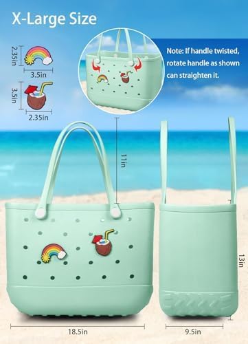 Beach Bag Rubber Tote Bag - Waterproof Travel Bag for Women Washable Tote Bag Handbag for Sports Beach Market Pool