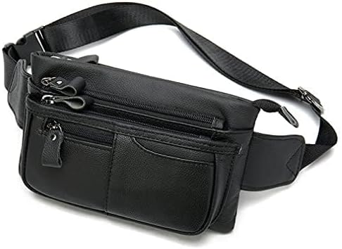 Hebetag Leather Waist Pack Fanny Bag for Men Women Outdoor Travel Sports Running Walking Hiking Hip Bum Belt Slim Cell Phone Purse Casual Waist Wallet Pouch (#05Black)