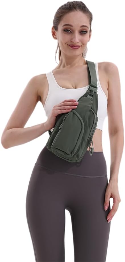 VAKAER Sling Bag for Women, Small Crossbody Bags with Adjustable Strap,Lightweight Casual Daypack Backpacks for Travel Hiking (Dark Green)