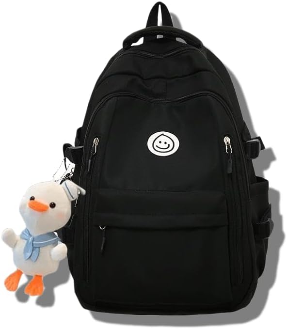 Teclado Kawaii Backpack with Cute Accessories Lightweight Bookbags Laptop Bag Waterproof Casual Travel Daypacks (Black)