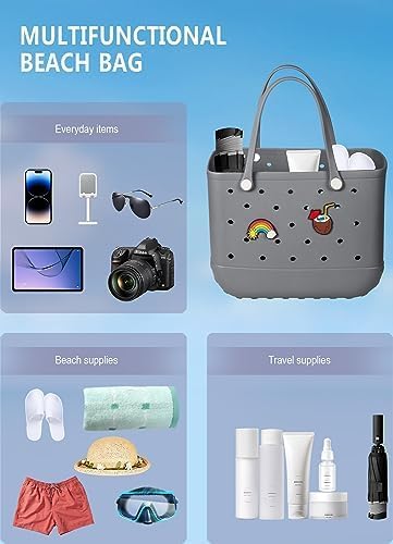 Beach Bag Rubber Tote Bag - Waterproof Travel Bag for Women Washable Tote Bag Handbag for Sports Beach Market Pool