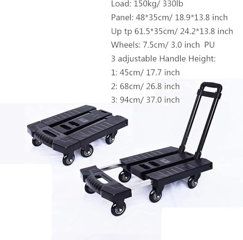 Compact Folding Hand Truck with 6 Wheels - Lightweight Trolley Cart for Home, Office & Travel - 330lbs Capacity, Adjustable Handle - Perfect for Moving Luggage & Supplies