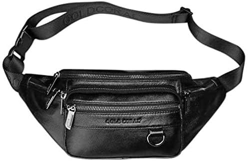 Leather Fanny Pack Waist Bag for Men Women Outdoor Travel Hiking Camping Walking Running Hip Bum Belt Slim Cell Phone Purse Wallet Pouch (#03Black)