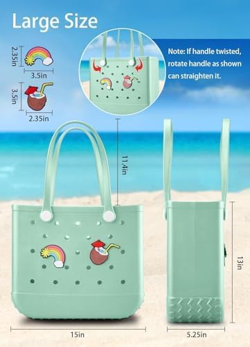 Beach Bag Rubber Tote Bag - Waterproof Travel Bag for Women Washable Tote Bag Handbag for Sports Beach Market Pool