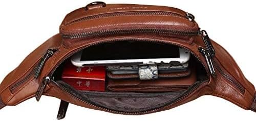 Hebetag Leather Fanny Pack Waist Bag for Men Women Outdoor Travel Walking Hiking Camping Phone Pouch Wallet Casual Daypack, Brown