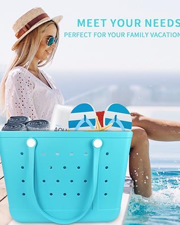 Tote Bag for Women - Large Rubber Beach Bag, Medium Waterproof Sandproof Travel Tote Bags for Beach Outdoor Sports