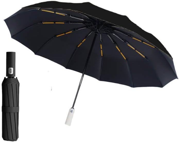 47 Inch Travel Umbrella with 24 Reinforced Ribs - Auto Open & Close Oversized Windproof Umbrella with UPF 50+ Black Coating