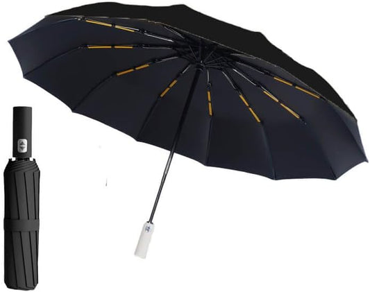 47 Inch Travel Umbrella with 24 Reinforced Ribs - Auto Open & Close Oversized Windproof Umbrella with UPF 50+ Black Coating