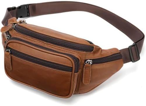 Leather Fanny Pack Waist Bag for Men Women Outdoor Travel Hiking Camping Walking Running Hip Bum